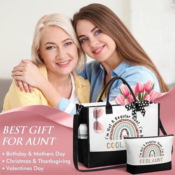 Aunt Gift Set Canvas Tote Makeup Bag for Auntie Great for Christmas - Picture 3 of 8